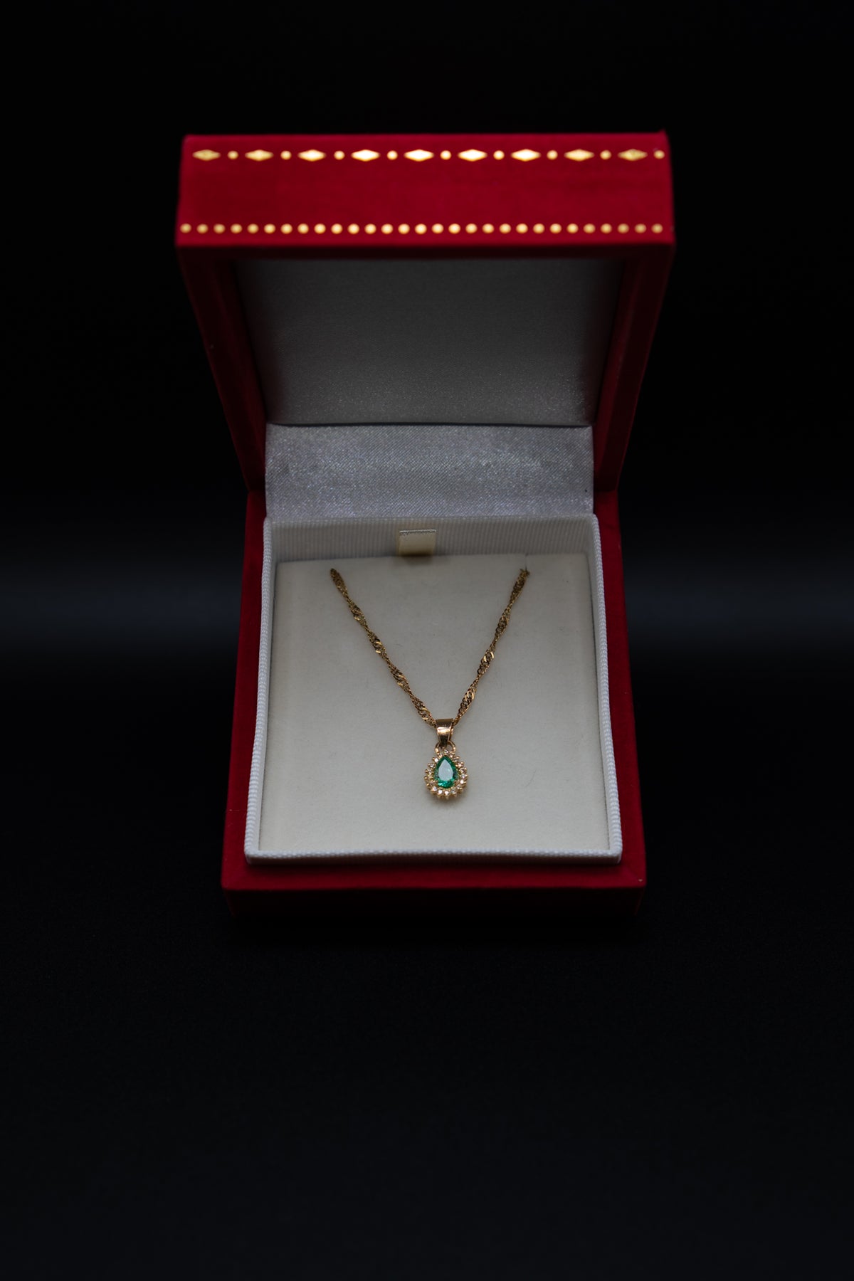 Teardrop Emerald Pendant Necklace — 18k Gold Charm