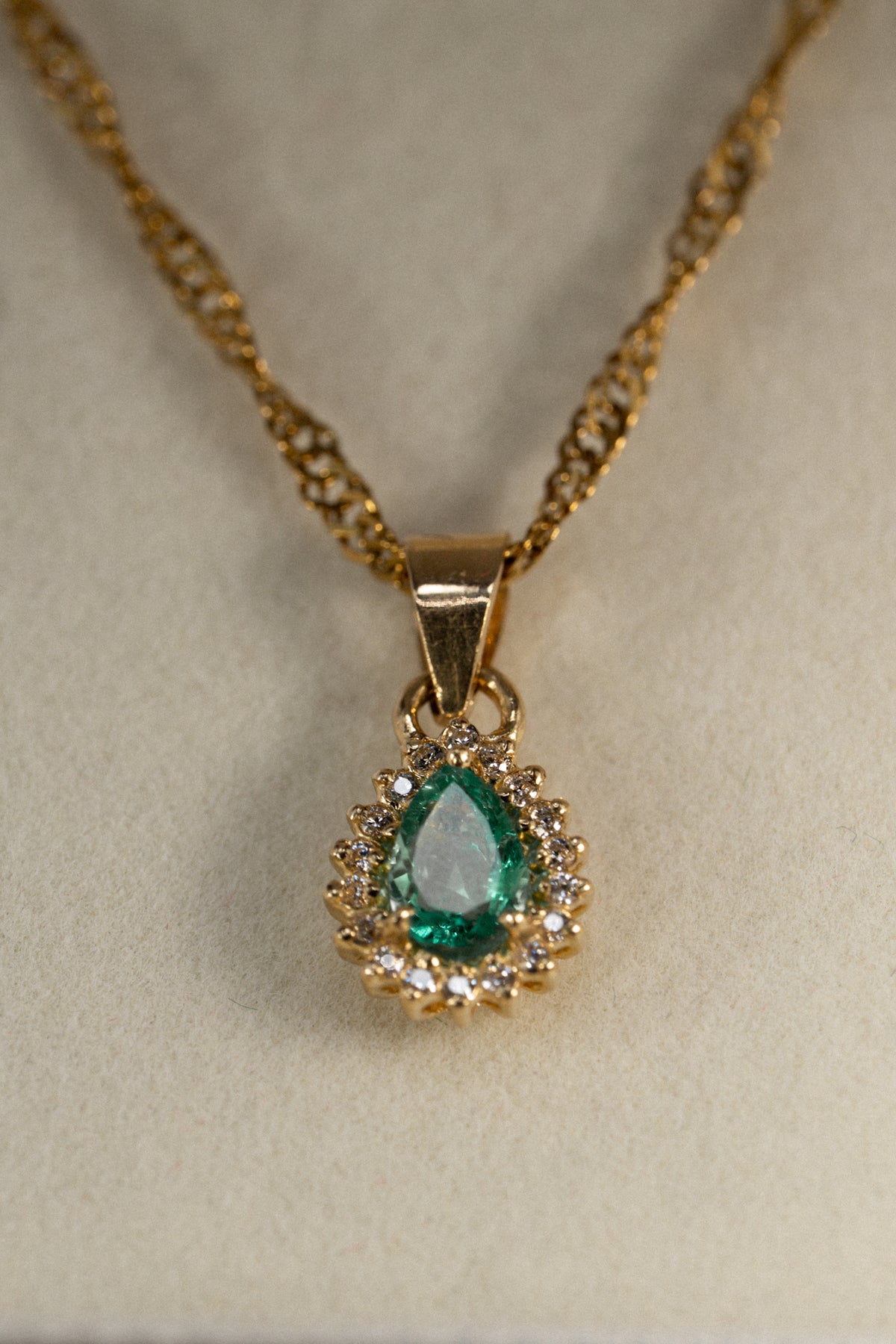 Teardrop Emerald Pendant Necklace — 18k Gold Charm