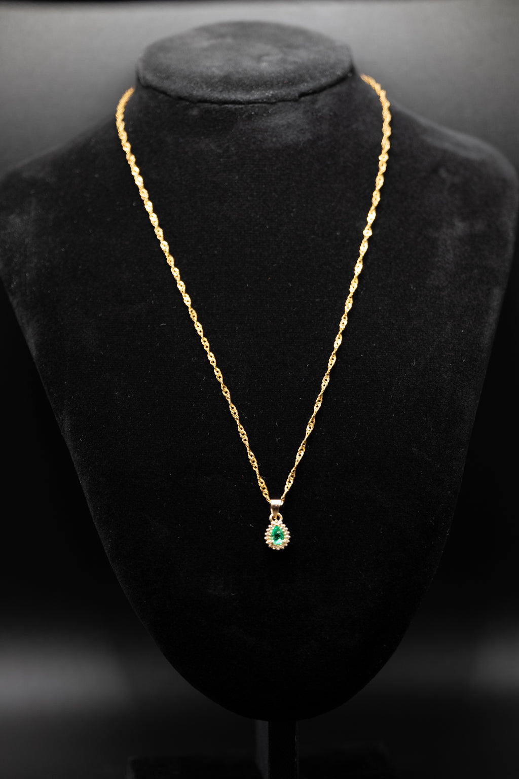Teardrop Emerald Pendant Necklace — 18k Gold Charm